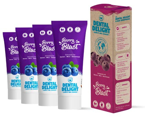 DENTAL DELIGHT Berry Blast Zahnpasta, Vegane Zahnpasta mit Geschmack, Zahncreme (Blaubeere-Minze, 4er Pack)