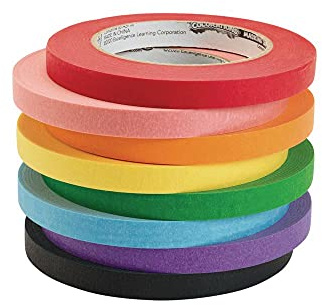 Colorations 1,27 cm dickes Abdeckband in 8 bunten Farben. Perfekt fr zu Hause oder im Klassenzimmer. 1,27 cm x 60 m, Gelb, Orange, Grn, Lila, Rosa, Trkis, Schwarz