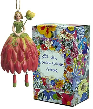 Blumen-Mädchen Dalie zum Hängen Elfen-Dekofigur Flower Fairy Figur Blumenfigur Skulptur Blumenkinder in Geschenk-Box