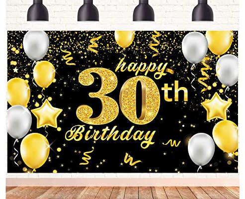 POPOYU Banner 30 Geburtstag Frau XXL,30. Geburtstag Banner Gold Schwarz,Geburtstagsplakat 30 Jahre,30. Geburtstag.Mann Banner&Groß,Deko 30Geburtstag Banner.für Männer Frauen Geburtstagsfeier