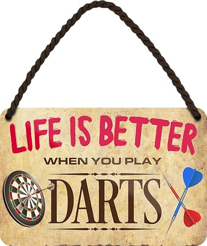 Blechschilder mit Darts-Sprüchen, Vintage Look, Deko fürs Dartzimmer, Bar & Hobbyraum: (Life is better when you play Darts 18x12cm)