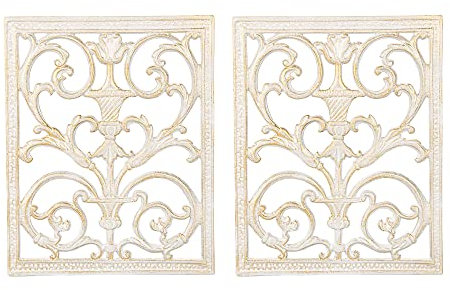 Sungmor Robuste Wandkunst aus Gusseisen – Set mit 2 Blumen-Schnörkeln, Wanddekoration, dekoratives Wandschild im viktorianischen Stil große Metallskulptur für Zuhause, Schlafzimmer, Wohnzimmer