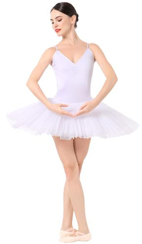 Damen Professionelles Ballett Tutu Erwachsene Ballettkleid Schwan Tanzkleid Schwanensee Tanz Kost?m Ballettkleidung Klassische Ballerina Prinzessin Pfannkuchen Tr?gerkleid B?hnenkleidung Wei? S