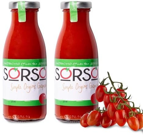 SORSO Tomato Gazpacho | Fresh Chilled Spanish Soup | Vegan, Gluten-Free, 100% Natural | Ready to Drink or Heat | Premium Tomato Recipe | UK Made