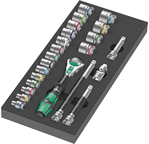 Wera 05150111001 9721 Foam Insert 8000 B Zyklop 3/8 Ratchet Set 1, 23 Pieces, Black-green