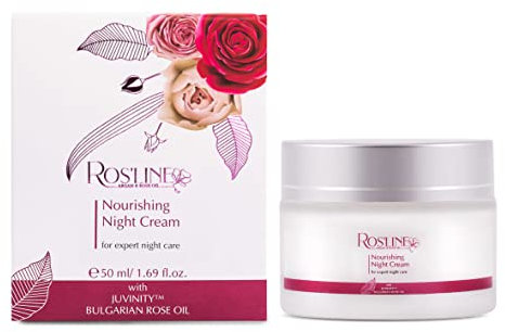 ROS'LINE Crema notte rigenerante crema viso 50 ml | acqua di rose, olio di rosa e olio di argan con JUVINITY | emulsione nutriente e vellutata per tutti i tipi di pelle – pelle fresca al mattino