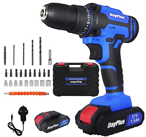 21V Akkuschrauber Bohrmaschine Mit 1500mAh Akku, 45N.M Max Schlagbohrschrauber Akku Bohrmaschine Bohrschrauber Akkubohrer, 2-Gang, Drehmoment Auf 25+1 Stufen, 29PCS Zubehöre