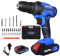 Perceuse-visseuse portative sans fil, 21 V pour percer du métal/mur/bois, 1500 mAh, 45 Nm, réglage de couple 25 + 1, 2 vitesses, lumière LED