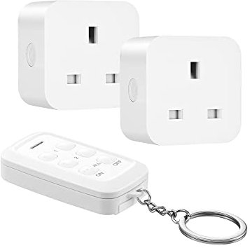 DEWENWILS Remote Control Sockets with 30m/100ft Long Range, Programmable Heavy Duty Wireless Light Switch with keyring, 13A and 3120W, CE and RoHS Listed, 2 Sockets and 1 Remote