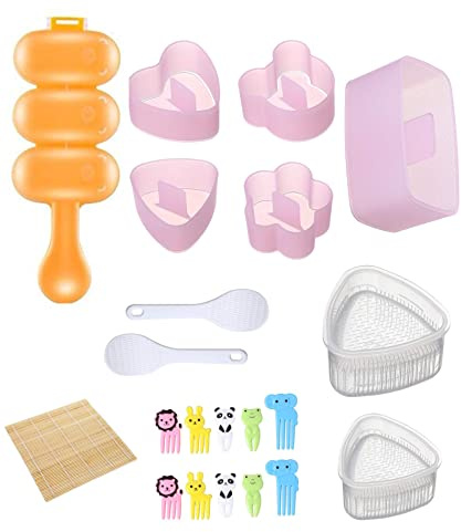 12 Piezas Onigiri Molde Kit para Hacer Sushi, Sushi Maker con alfombrilla para Sushi y Paleta para Arroz, con Divertido Recipiente para el Almuerzo, Herramienta para Picnic y Bricolaje para Niños