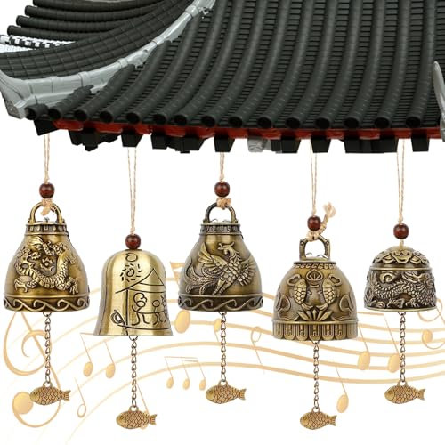 YOUNGSAY 5 Pezzi Campana a Vento Buddha, Metallo Cinese Tradizionale Vento Carillon, Retrò Campanelli Vento Eolici Cinesi, Adatto per Casa e Giardino (5 Stili)