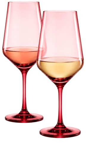 Khen Colored Crystal Wine Glass | Set of 2 | Large Stemmed 12 oz Glasses, Great for all Occasions & Special Celebrations Italian Style Tall Drinkware for Red & White Dinner Glassware (Cranberry Red)