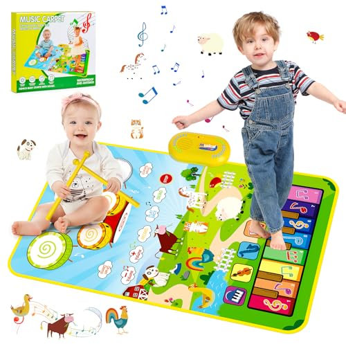 Docam Babyspielzeug für 1 Jahr alte Jungen, 3 in 1 Kleinkinder musikalisches Klavier & Trommelmatte mit Tiergeräuschen, Musikspielmatte Geburtstagsgeschenke Spielzeug für 1 2 3 Jahre alte Mädchen