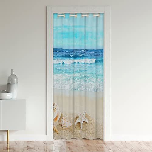 Meer Türvorhang 86 x 203 cm Strand Küste Vorhänge Innen Wohnzimmer Schlafzimmer Autos Hawaiian Strand Shell Meeresorganismen Meer Blau Vorhang Blickdicht Vorhänge Dekor Vorhänge Außen Eingang