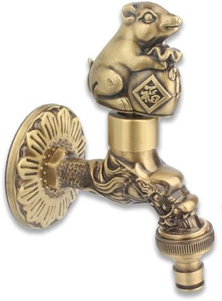 Wandmontage Waschmaschine Wasserhahn 1/2 Voller Kupfer Antik Geschnitzter Tiergriff Einzelner Kaltwasserhahn Badezimmer 3/4 Waschmaschinenhahn Schweinchen