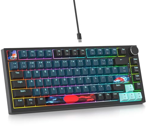 SOLIDEE Verkabelte 75% Mechanische Gaming-Tastatur, Hot-Swap-Fähig Mit Gasket Struktur, RGB-Hintergrundbeleuchtung, 82 Tasten Kompakt TKL Mit Drehknopf (82 Monstor)