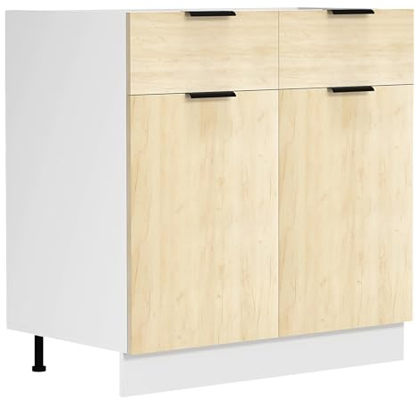 Küchenschrank | Maße ca. H. 82 x B. 80 x. T. 46 cm | Unterschrank mit zwei Drehtüren und zwei Schubladen | Küchenmöbel – Fasola