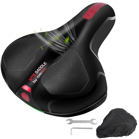 OSIGEI Fahrradsattel Bequem Weich Memory Foam Fahrrad Sattel Ergonomisch Fahrradzubehör Breit Fahrrad Sattel für Stadtfahrten, City MTB Fahrradsitz mit Werkzeug (Rot)