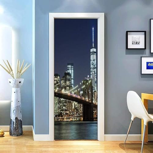 Türaufkleber Türtapete Türbilder Türposter Selbstklebend 3D Nachtansicht Der Stadtgebäude 95 X 215 Cm Pvc Wasserdicht Abnehmbare Wandbilder Für Schlafzimmer Haus Bad Wc Büro Dekoration - Türw -6K5W2O4