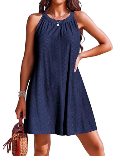 Zetieny Damen Strandkleid Sommer Bikini Cover Up Aushöhlen Trägerkleid | Ärmellos Strandkleid, Strandtunika Strandponcho, Locker Geschnittenes Strandhemd, Luftig Einfarbig Beachwear, Strand, Urlaub