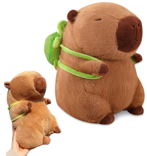 GYHWOFUL Capybara gosedjur, 23 cm, supermjuk Capybara plyschleksak med sköldpaddsryggsäck, söt leksak, mjuk leksak, Capybara Plushie, present till barn vän, födelsedag, jul