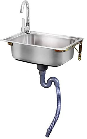 Fregadero de Cocina, Cocina de un Solo tazón de Acero Inoxidable, Comercial Independiente, con Grifo y tubería, Kit de Drenaje, baño esquinero Flotante en el Garaje, para Interiores y exteri