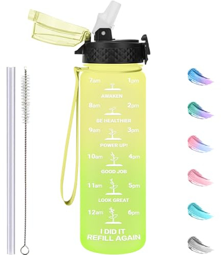 GOPPUS 500ml/17oz Kinder Trinkflasche mit Strohhalm Zeitmarkierungen Tritan Wasserflasche Kohlensäure Geeignet BPA-frei Auslaufsicher Sportflasche für Sport,Fahrrad,Uni,Outdoor Leicht, Nachhaltig