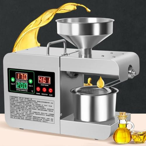 Electric oil press, 820W oil press machine stainless steel household automatic hot/cold oil extractor, temperature control oil press machine oil extraction automatic hot press for commercial&household