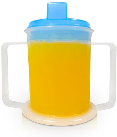 HEALUA Adult Drinking Cup for Elderly - 300ml Handled Cup for Adults - Disability Drinking Cups for Hot and Cold Drinks - Beaker Mug with Interchangeable Sippy & Drinking Straw Lids