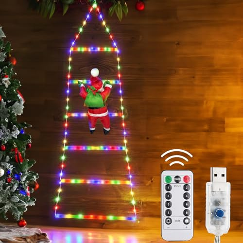 LED Weihnachtsmann Leiter Lichterkette,Weihnachtsbeleuchtung Außen,1.7M Mit Fernbedienung Lichterkette Aussen Leiter,Weihnachtsbeleuchtung Fenster,Weihnachtsdeko für Draußen,Weihnachtsdeko