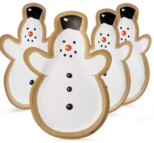 PARTY PARTY 16 Pappteller Weihnachten Partyteller in Schneemann Form, Winter Motiv, Stil für Weihnachtsfeier, Plätzchenteller, Weihnachtsdeko, Nikolaus, Adventszeit