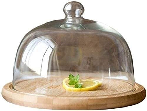 XAoSCd Cake holders Chip Dip Server Cake Tray With Glass Lid Flat Wooden Fruit Fruit Dessert Glass Salad Dome,Green-29.3 * 29.3 * 21.5CM