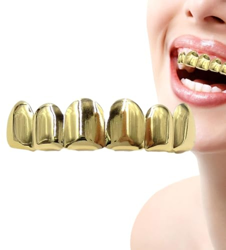 Hip Hop Zahn – Goldene Hip Hop Hosenträger, Premium Gold Brace | Tragbare und sichere Weihnachtsmundschlaufe – vergoldete Zahnkappen aus Kupfer für Cosplay-Zahnkostüme