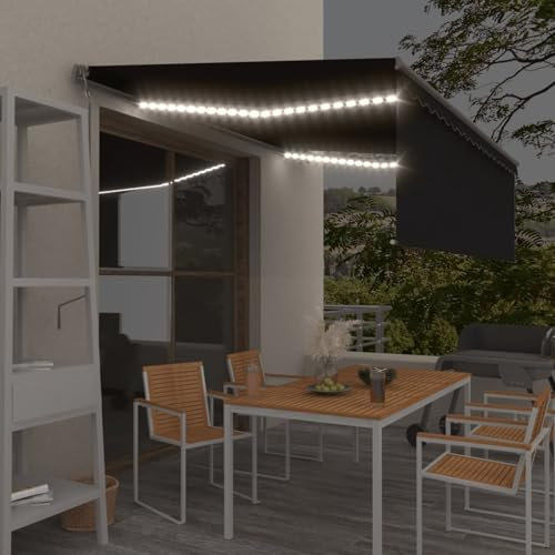 ShGaxin Toldo automático persianasensor Viento, Toldos Exterior, Toldo De Terraza, Toldo Enrollable Exterior, Toldos Verticales, Toldos para Patio, Gris Antracita 4x3m