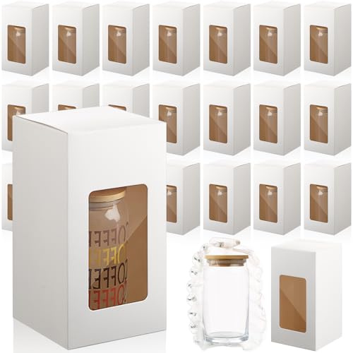 Fullhawl 48 Pcs Tumbler Gift Boxes for Glass Cup with Bubble Padding, White | Clear Window Design, Fits 16 oz Frosted Tumblers, Sublimation Glass Exhibition, Drinking Cup Glasses Mug Can Boxes for Gift