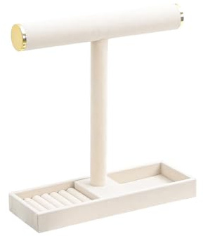 Justsoso Fleranvändning smyckeshållare, halsband, armband, ring, organiseringsstativ, scrunchie-klockor, sammet, smyckeshållare, stativ med bricka för kvinnor, flickor, heminredning (beige med lock)