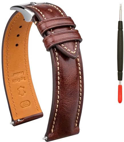 Gomvadr Quick Release Leather Watch Band, Two Tone Oil-tanned Leather Watch Straps 18mm 20mm 22mm Replacement Watch Belt for Men Women (Coffee/Silver Buckle, 20mm)