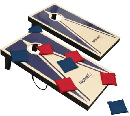 HOME It® Cornhole Spiel Outdoor | Faltbares Sackloch Spiel mit 2 Boards & 8 Wurfsäckchen (Rot & Blau) | Leicht zu transportieren, ideal für Garten, Strand & Camping