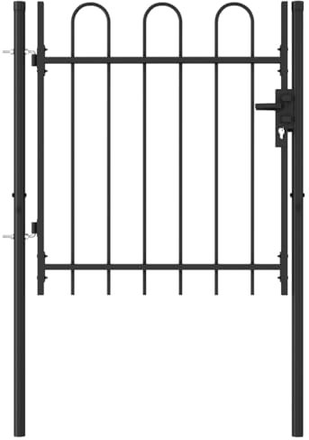 Metal Garden Gate, Swing Fence Gate Single Door with Arched Top Steel 1x1 m Black