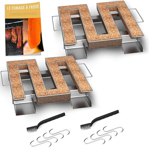 2 X Générateur/Serpentin de Fumée Froide Carré pour Fumoir Viande et Poisson + 4 crochets et 1 Brosse de nettoyage - Guide Numérique PDF à Télécharger (Offert)