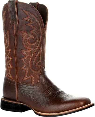 KaloKLU Männer-Cowboy-Stiefel breite klassische Retro-kleine Beine westliche Stiefel mit Spitze Stick Schuhe mit Fersen Anti-Roll-Stiefel