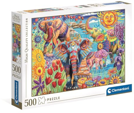 Clementoni Jigsaw Puzzle 500 pieces, Collection Elephants' Carnival, Puzzle for Adults 14-99 Years, Made in Italy, 35572