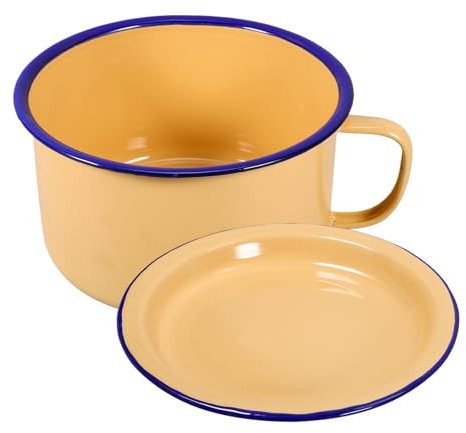 LODPWUY Enamelware Serving Bowl with Handle Enamel Mixing Bowl Salad Bowl Cereal Cup Pasta Soup Bowl Wash Basin Green(Yellow)