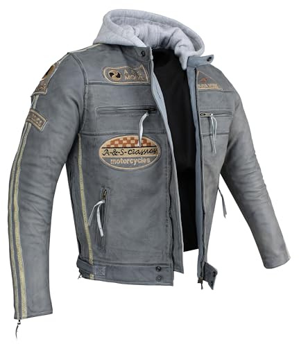 ALPHA SPEEDS Herren Motorradjacke Lederjacke Biker Jacke mit Protektoren Leder Jacke mit Kapuze Leather Jacket Fashion Jacket Custom