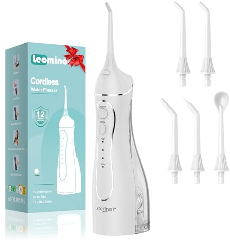 Leominor Flosser dentale per denti, irrigatore orale portatile da 200 ml, serbatoio rimovibile, impermeabile IPX7, ricaricabile, da viaggio, macchina professionale per filo interdentale (bianco)