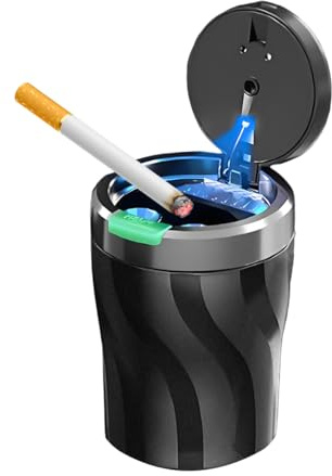 Sandfren Car Ashtray with Lid, Smell Proof Portable Vehicle Cup Holder Ashtray with LED Light & Luminous Button, Detachable Auto Interior Cigarette Trash Can, Universal for Most Vehicles