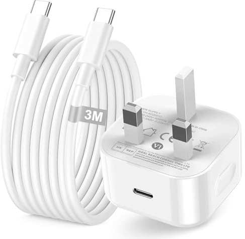 iPhone 17 16 15 Fast Charger Plug, 20W USB C Charger with 3M USBC Cable | USB C Plug UK Power Adapter and Charging Cable Type C for iPhone 17 Air/16E/16 15 Plus/16 Pro/16 15 Pro Max/15/iPad Air Mini