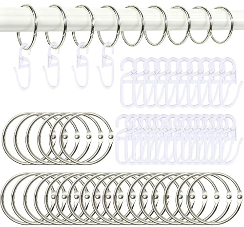 30 pcs Anneaux à Rideaux INOX + Crochets – Diamètre intérieur 32 mm – Résistant à l’humidité et aux Rayures – Installation Facile sans Outil – pour Rideaux de Douche, Chambre, Salon
