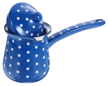 DECOMELODY Caffettiera Multifunzione Smaltata Vintage Blu e Bianca, Bollitore Per Caffè Turco Compatto Manico, Resistente Al Calore Per Uso Domestico e Ufficio