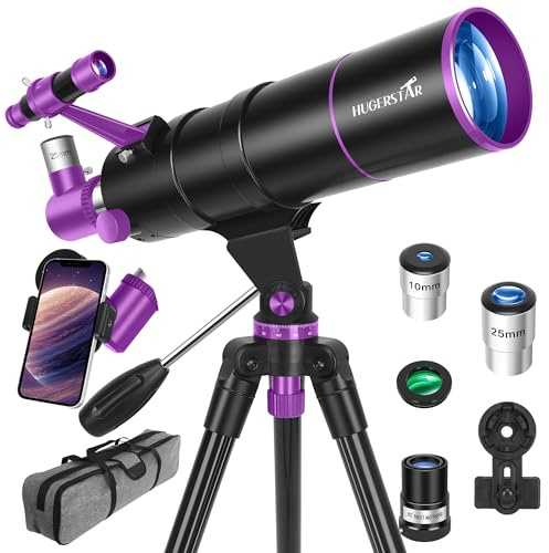HUGERSTAR Telescopio Astronomico Professionale per Adulti e Bambini, 90/550mm Telescopio Rifrattore Portatile per Principianti con Treppiede Regolabile, Filtro Lunare, Adattatore Telefonico e Borsa